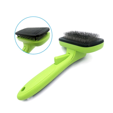 Pet Hair Removal Comb Automatic Hair Removal Brush Dog Hair Grooming Comb Cleaning Supplies, Green - DealBuddy