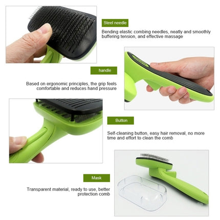 Pet Hair Removal Comb Automatic Hair Removal Brush Dog Hair Grooming Comb Cleaning Supplies, Green - DealBuddy