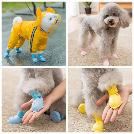 4 PCS/Set  Cartoon Dog Shoes Pet Silicone Waterproof Rain Boots, S, M, L - DealBuddy
