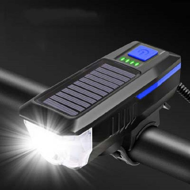 Bicycle Solar Headlight Horn Light Night Riding USB Charging Headlight Bicycle Glare Flashlight Equipment, Blue, Orange, Red, Green