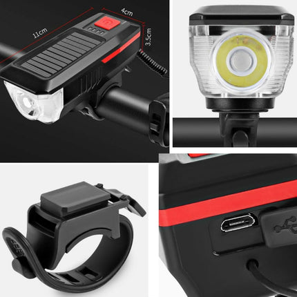 Bicycle Solar Headlight Horn Light Night Riding USB Charging Headlight Bicycle Glare Flashlight Equipment