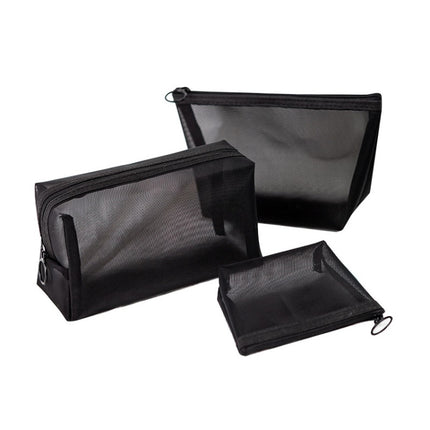 Black Transparent Mesh Cosmetic Bag Three-piece Large Capacity Travel Cosmetic Storage Bag