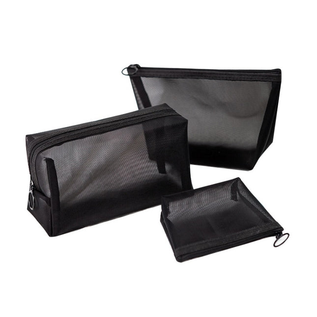 Black Transparent Mesh Cosmetic Bag Three-piece Large Capacity Travel Cosmetic Storage Bag