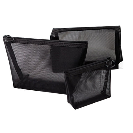 Black Transparent Mesh Cosmetic Bag Three-piece Large Capacity Travel Cosmetic Storage Bag