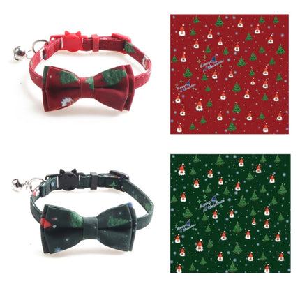 Christmas Snowman & Tree Pattern Pet Collar with Bells, With Bow, Without Bow - DealBuddy
