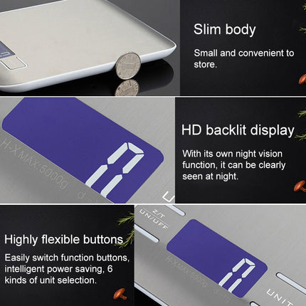 BOH-2012 Digital Multi-function Stainless Steel Food Kitchen Scale with LCD Display, Specification: 10kg/1g