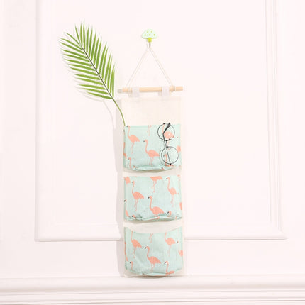 Cotton Linen Hanging Storage Bag 3 Pockets Wall Mounted Wardrobe Hang Bag Wall Pouch Cosmetic Toys Organizer