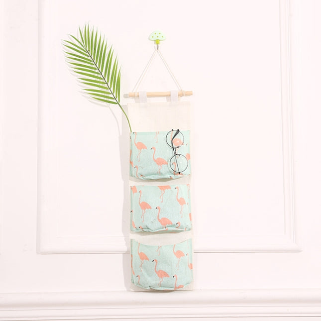 Cotton Linen Hanging Storage Bag 3 Pockets Wall Mounted Wardrobe Hang Bag Wall Pouch Cosmetic Toys Organizer