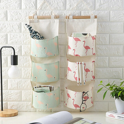 Cotton Linen Hanging Storage Bag 3 Pockets Wall Mounted Wardrobe Hang Bag Wall Pouch Cosmetic Toys Organizer