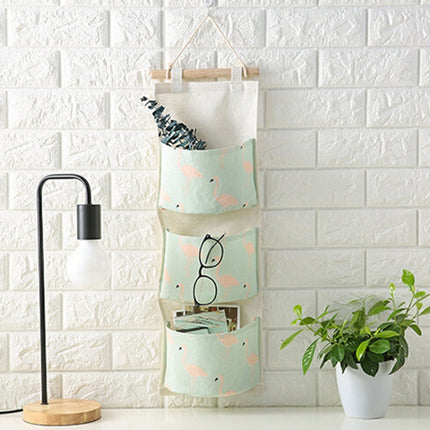 Cotton Linen Hanging Storage Bag 3 Pockets Wall Mounted Wardrobe Hang Bag Wall Pouch Cosmetic Toys Organizer