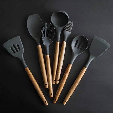 Silicone Wood Handle Spatula Heat-resistant Soup Spoon Non-stick Special Cooking Shovel Kitchen Tools