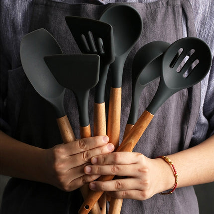 Silicone Wood Handle Spatula Heat-resistant Soup Spoon Non-stick Special Cooking Shovel Kitchen Tools