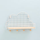 Wrought Iron Grid Cloud Shaped Wall Mounted Shelf Wood Board Home Decoration Hook Rack