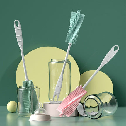 Silicone Baby Bottle Long Handle Cup Cleaning Brush 360 Degree Rotating Bottle Brush, Green, Pink, Light Blue - DealBuddy