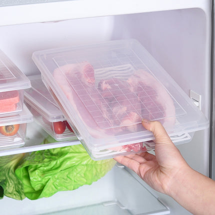 Kitchen Refrigerator Drainable Fresh-Keeping Box Food Plastic Sealed Freezer Storage Box Fish Fresh Box
