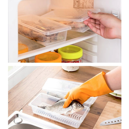Kitchen Refrigerator Drainable Fresh-Keeping Box Food Plastic Sealed Freezer Storage Box Fish Fresh Box