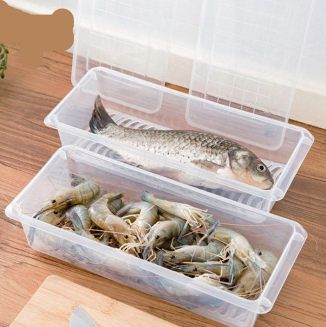 Kitchen Refrigerator Drainable Fresh-Keeping Box Food Plastic Sealed Freezer Storage Box Fish Fresh Box, 27x20x5.5cm, 27x11x6cm - DealBuddy