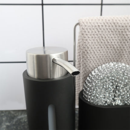 Soap Dispenser Kitchen Sink Steel Wire Ball Pot Brush Rag Storage Rack Set