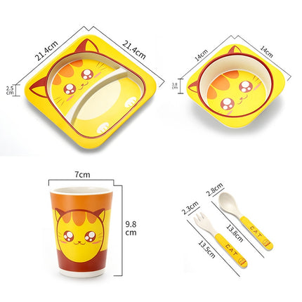 Baby Dish Tableware Set Cartoon Fork Feeding Dishes for Kids Utensils Natural Bamboo Fiber Bowl With Cup Spoon Plate
