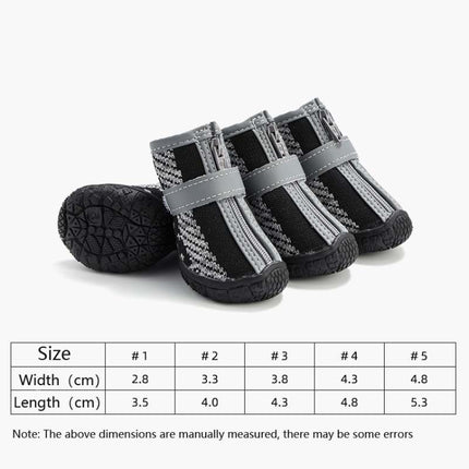 4 PCS / Set Breathable Non-slip Wear-resistant Dog Shoes Pet Supplies, 2.8x3.5cm, 3.3x4cm, 3.8x4.3cm, 4.3x4.8cm, 4.8x5.3cm - DealBuddy