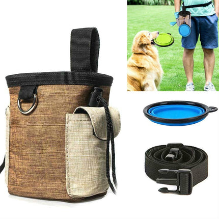 Outdoor Pet Training Bag Dog Training Pockets Pet Snack Storage Bag Pockets, Brown Waist Bag, Brown Waist Bag+Folding Bowl - DealBuddy