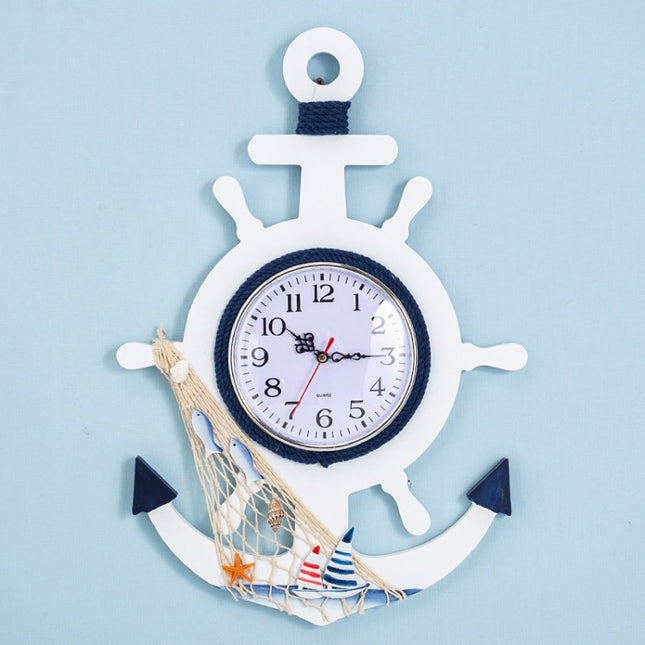 Mediterranean Style Blue And White Rudder Clock Wall Clock Home Living Room Bedroom Decoration Wooden Crafts