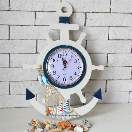 Mediterranean Style Blue And White Rudder Clock Wall Clock Home Living Room Bedroom Decoration Wooden Crafts
