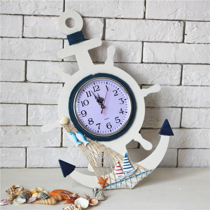 Mediterranean Style Blue And White Rudder Clock Wall Clock Home Living Room Bedroom Decoration Wooden Crafts