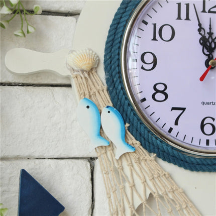 Mediterranean Style Blue And White Rudder Clock Wall Clock Home Living Room Bedroom Decoration Wooden Crafts