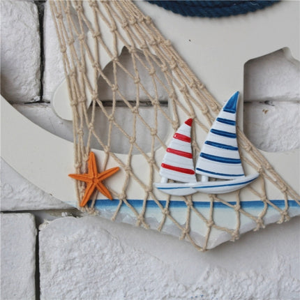 Mediterranean Style Blue And White Rudder Clock Wall Clock Home Living Room Bedroom Decoration Wooden Crafts
