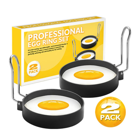 2-Pack Egg Ring Iron Spray Non-Stick Round Omelette Model Omelette Mold with Brush - DealBuddy