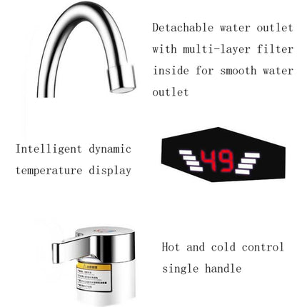 Dynamic Digital Display Instant Heating Electric Hot Water Faucet Kitchen&Domestic Hot&Cold Water Heater EU Plug, With Shower Head, Large Elbow, Universal Tube - DealBuddy