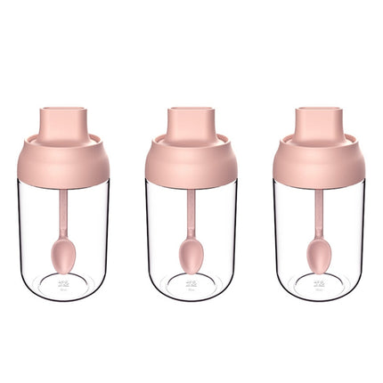 3 PCS Macaron Ribbon Moisture-Proof Lid Spoon One Seasoning Jar Glass Seasoning Bottle with Label