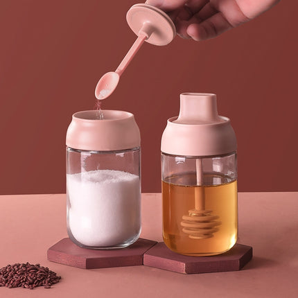 3 PCS Macaron Ribbon Moisture-Proof Lid Spoon One Seasoning Jar Glass Seasoning Bottle with Label