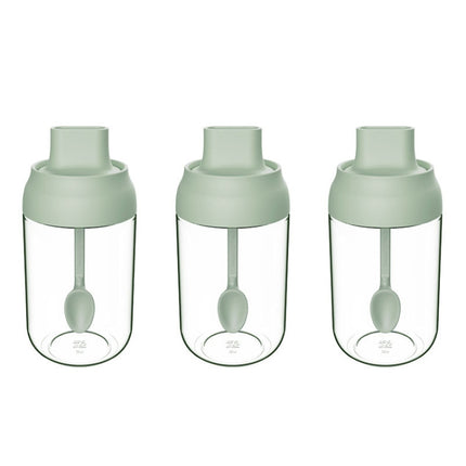3 PCS Macaron Ribbon Moisture-Proof Lid Spoon One Seasoning Jar Glass Seasoning Bottle with Label