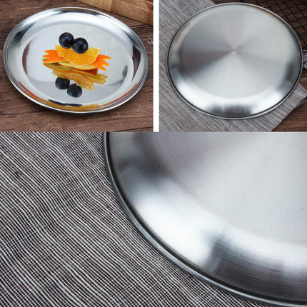 Stainless Steel Thickened Round Plate Cafe Tray Fruit Cake Plate Bone Plate Dish Shallow Plate, 14cm Brushed Matte Silver, 17cm Brushed Matte Silver, 20cm Brushed Matte Silver, 23cm Brushed Matte Silver, 26cm Brushed Matte Silver                       ... - DealBuddy