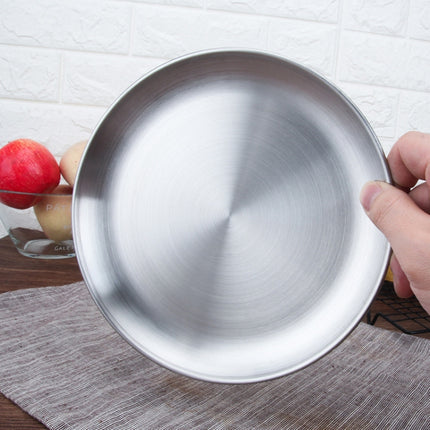 Stainless Steel Thickened Round Plate Cafe Tray Fruit Cake Plate Bone Plate Dish Shallow Plate, 14cm Brushed Matte Silver, 17cm Brushed Matte Silver, 20cm Brushed Matte Silver, 23cm Brushed Matte Silver, 26cm Brushed Matte Silver                       ... - DealBuddy