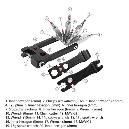 20 in 1 Cycling Repair Tool Multifunctional Household Appliances Repair Tool Bicycle Compact Repair Wrench