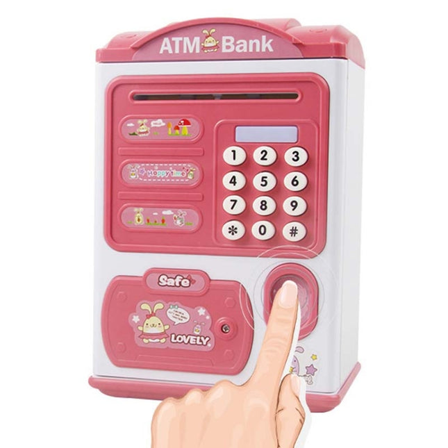Simulation Password Fingerprint Sensor Unlocking Money Box Automatic Roll Money Safe ATM Piggy Bank