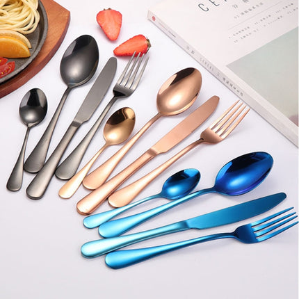 24 in 1 Stainless Steel Tableware Western Steak Cutlery Gift Set, Silver, Golden, Rose Gold, Rainbow Color, Black - DealBuddy