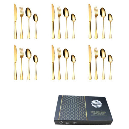 24 in 1 Stainless Steel Tableware Western Steak Cutlery Gift Set, Silver, Golden, Rose Gold, Rainbow Color, Black - DealBuddy
