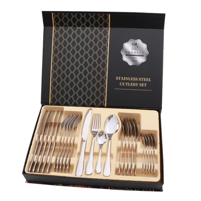 24 in 1 Stainless Steel Tableware Western Steak Cutlery Gift Set, Silver, Golden, Rose Gold, Rainbow Color, Black - DealBuddy