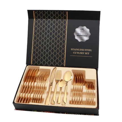 24 in 1 Stainless Steel Tableware Western Steak Cutlery Gift Set, Silver, Golden, Rose Gold, Rainbow Color, Black - DealBuddy