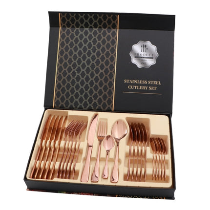 24 in 1 Stainless Steel Tableware Western Steak Cutlery Gift Set, Silver, Golden, Rose Gold, Rainbow Color, Black - DealBuddy