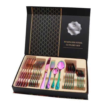 24 in 1 Stainless Steel Tableware Western Steak Cutlery Gift Set, Silver, Golden, Rose Gold, Rainbow Color, Black - DealBuddy