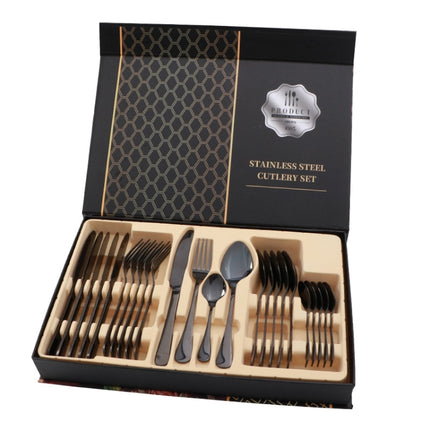 24 in 1 Stainless Steel Tableware Western Steak Cutlery Gift Set, Silver, Golden, Rose Gold, Rainbow Color, Black - DealBuddy