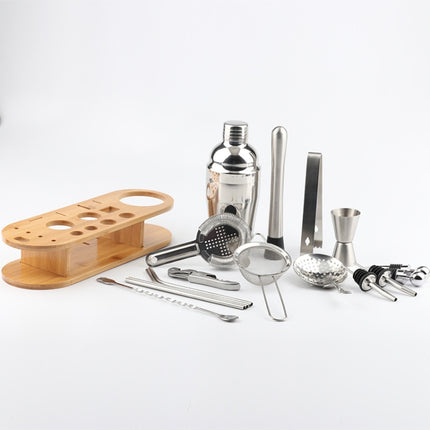 18 in 1 Stainless Steel Cocktail Shaker Set, Oval Bamboo Base, Bar Tool Set, 350ml, 550ml, 750ml - DealBuddy