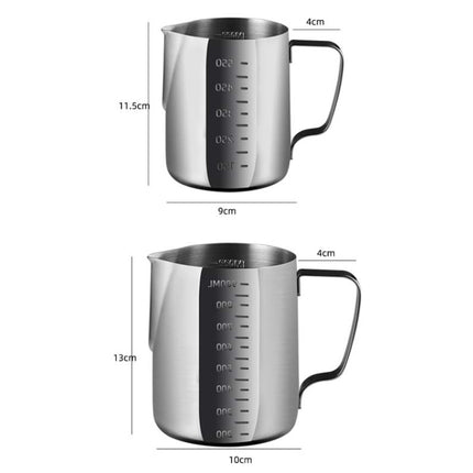 304 Stainless Steel Pointed Mouth Etched Cup Graduated Measuring Cup Milk Foam Cup Coffee Pot