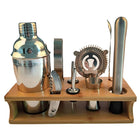 10 in 1 Stainless Steel Shaker Bamboo Stand Set Oblique Mouth Bar Cocktail Bartending Tool