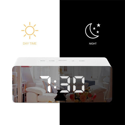 LED Mirror Alarm Clock Digital Snooze Table Clock Electronic Time Temperature Large Display with Wake Up Light